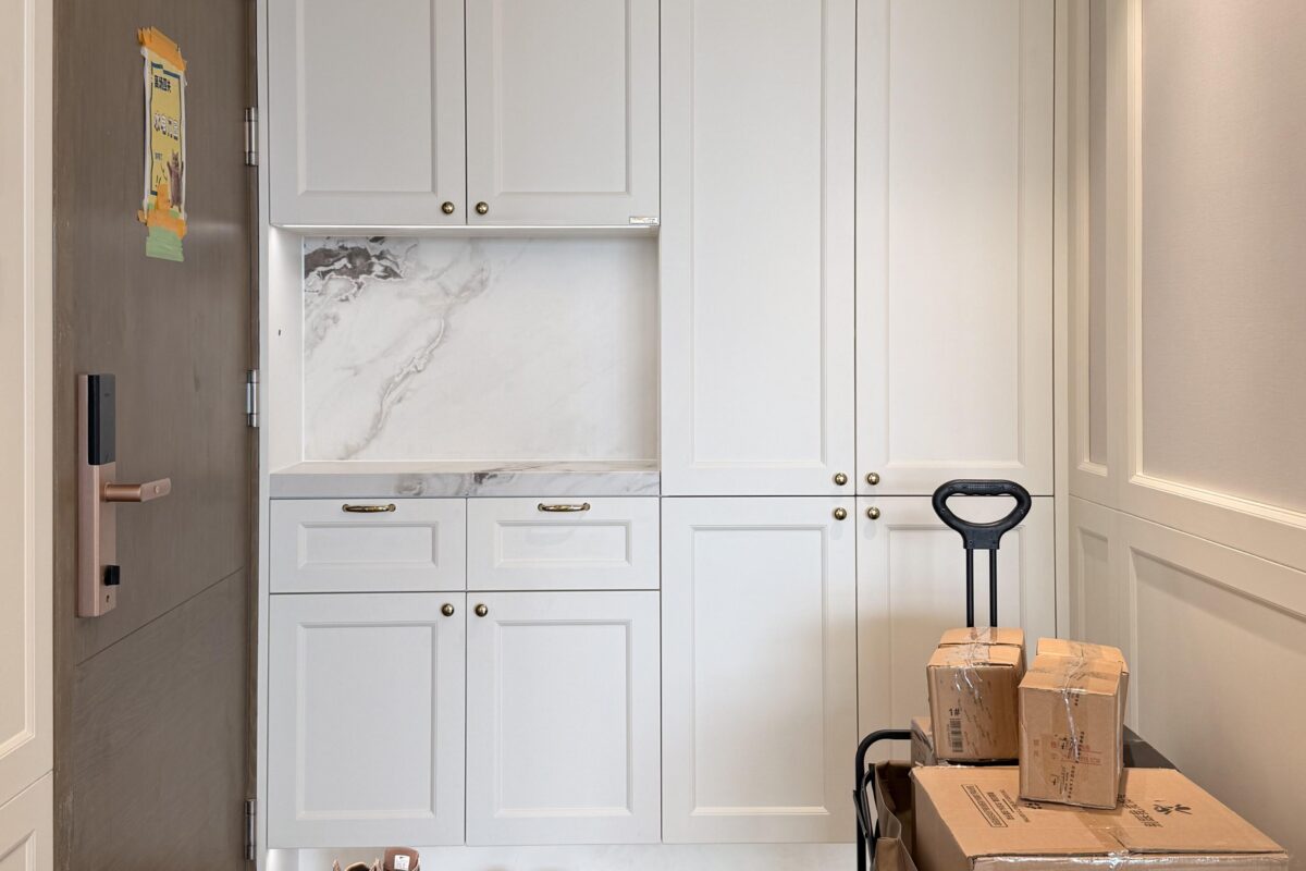 An Easier Start: White Entryway Storage Cabinets