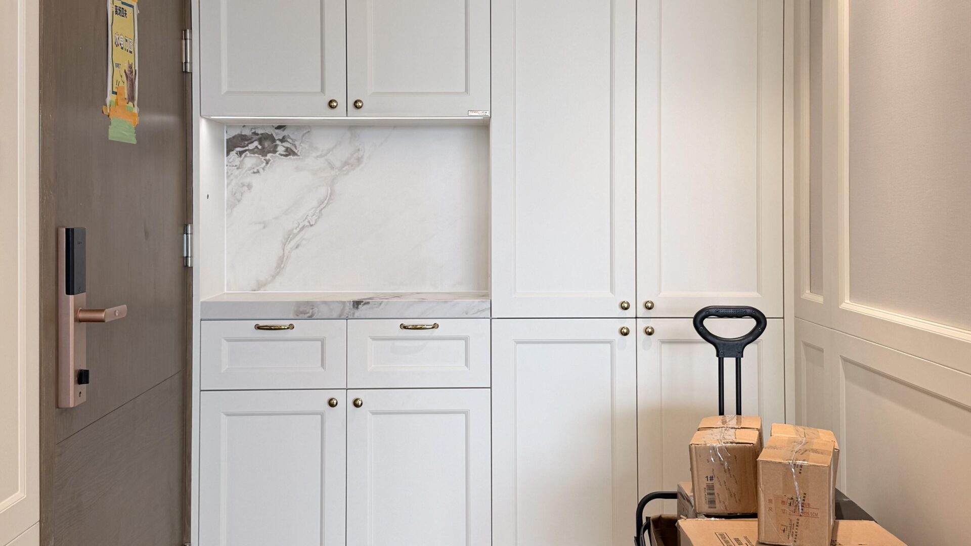 An Easier Start: White Entryway Storage Cabinets