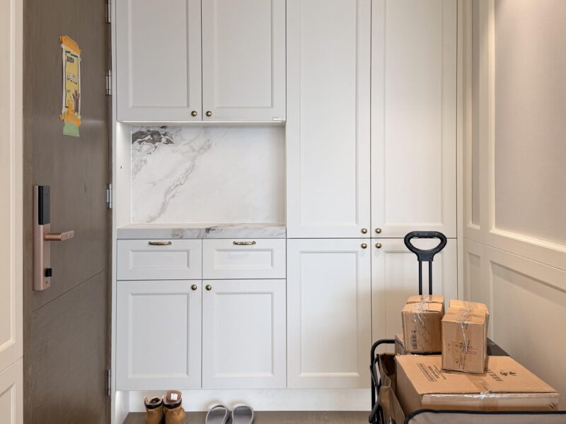An Easier Start: White Entryway Storage Cabinets