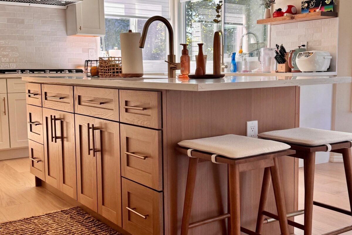 Natural Harmony: White Shaker Kitchen & Wood Island