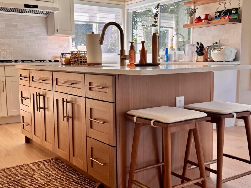 Natural Harmony: White Shaker Kitchen & Wood Island